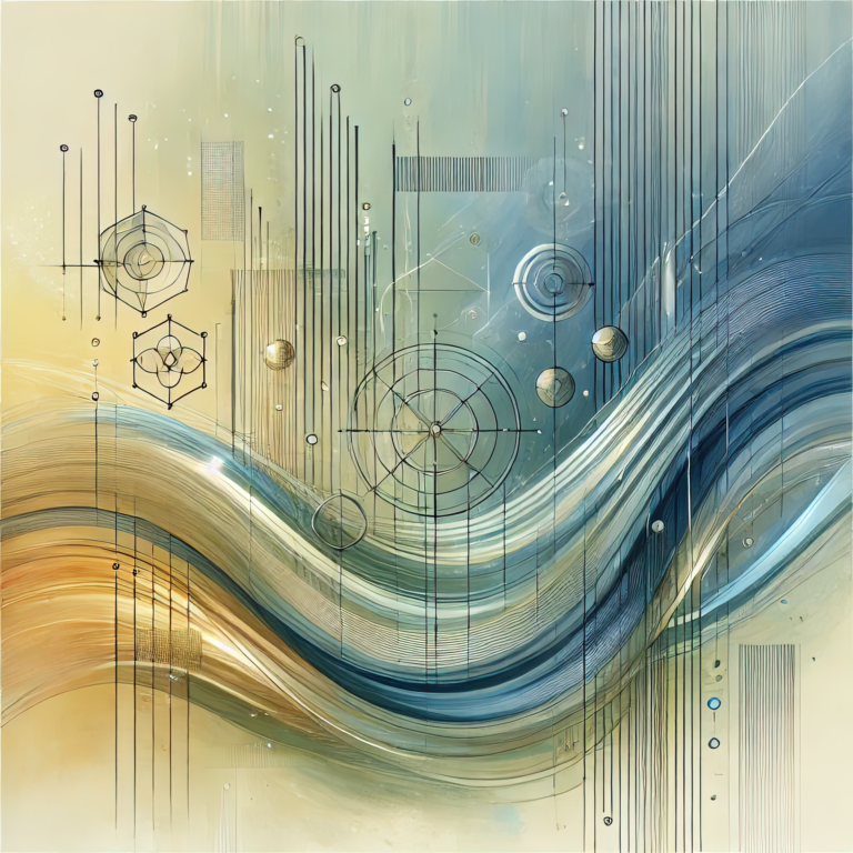 Abstract representation of small business growth and focus, featuring flowing lines and balanced shapes with soft gradients of blue, green, and gold to symbolize calm, deliberate progress and steady growth